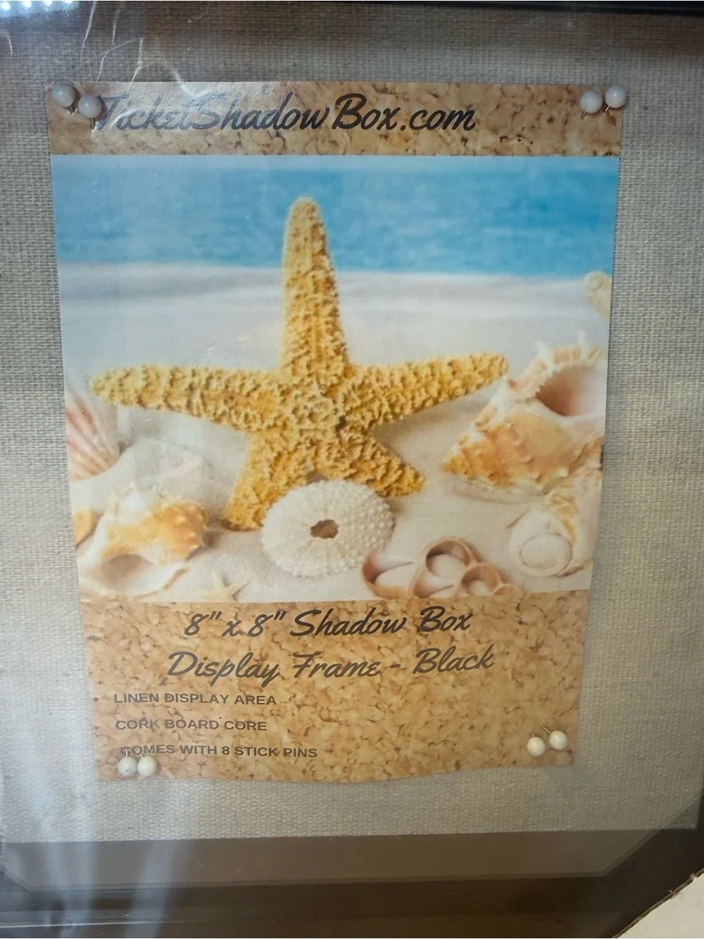 Ticket shadow box Black trim Linen 8” x8” Shadow Box display Frame new